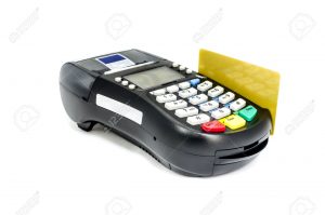Credit card reader machine on white background